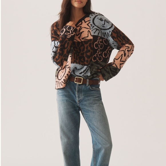 Scotch & Soda Jacquard Graphic Sweater Anthropologie Novelty Leopard - Picture 2 of 16